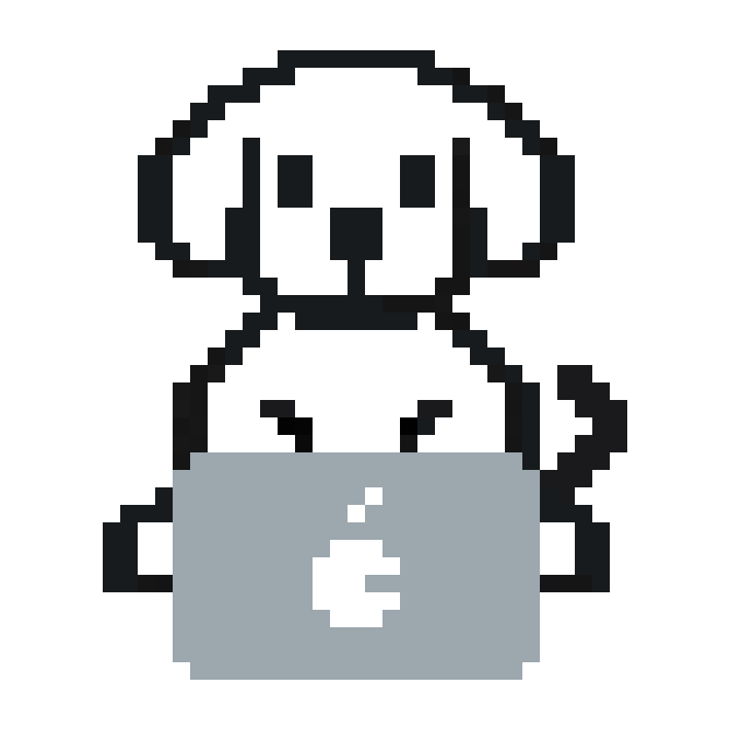 WatchDog pixel puppy with a laptop